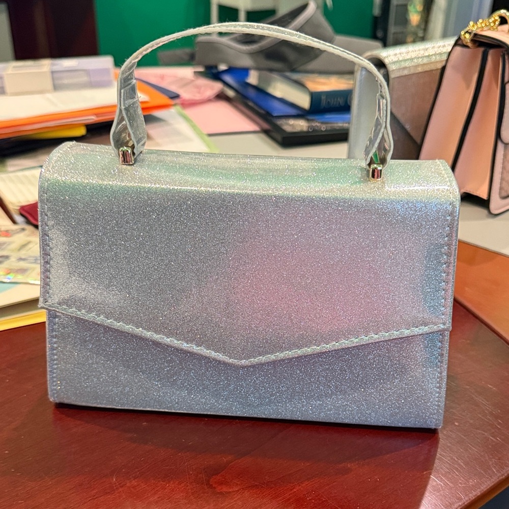 Iridescent Glitter Top-Handle Women's Bag - Silver